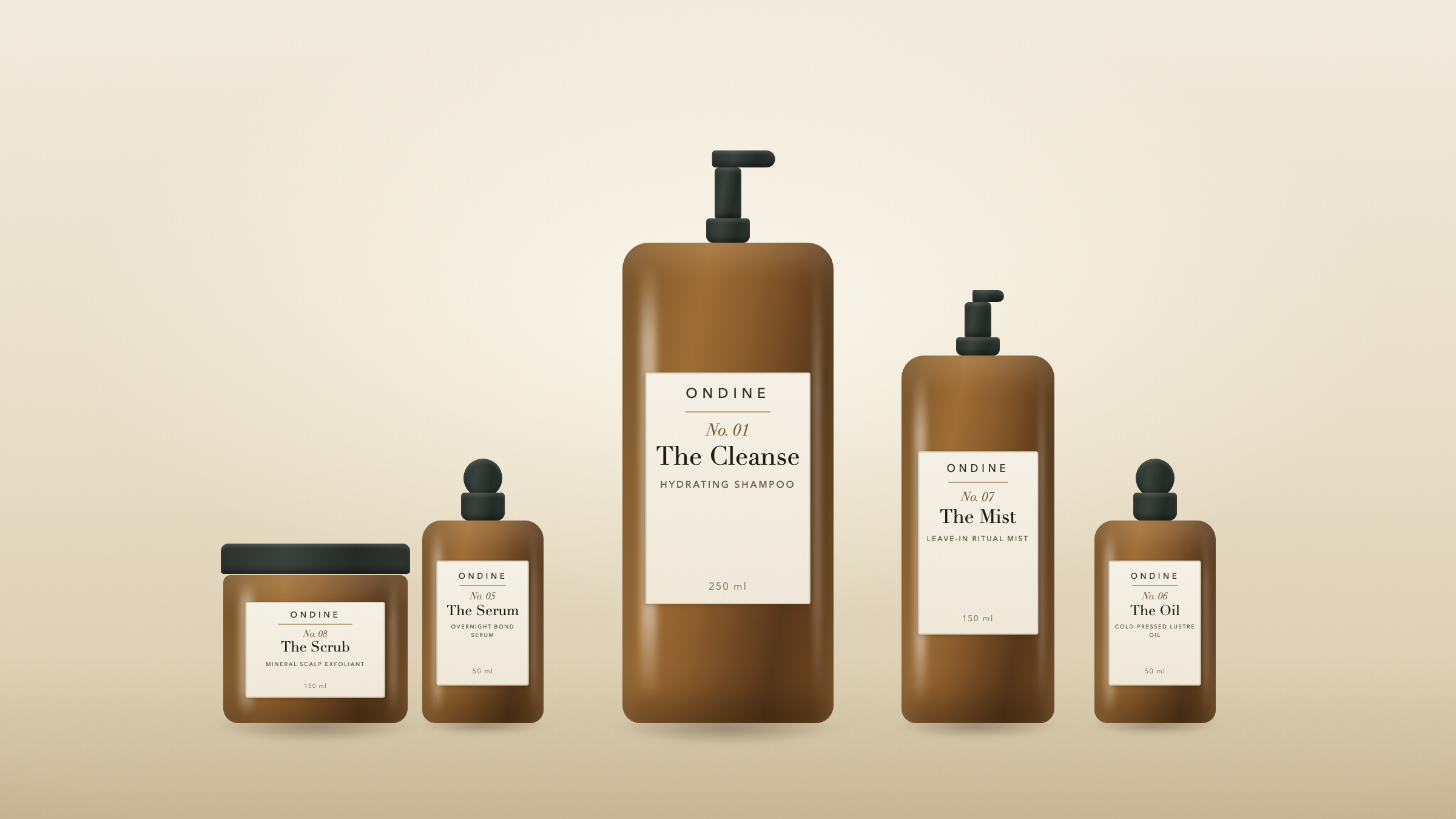 The Ondine lineup in amber glass